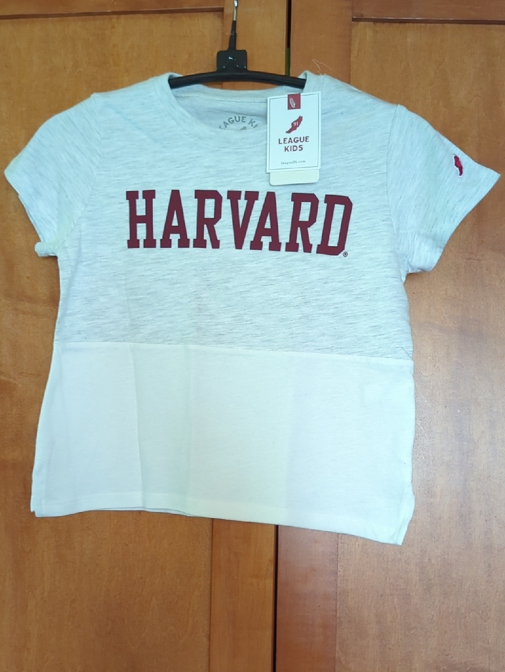 New League Kids Harvard Two-Tone Tee - Light Gray & White 6-7